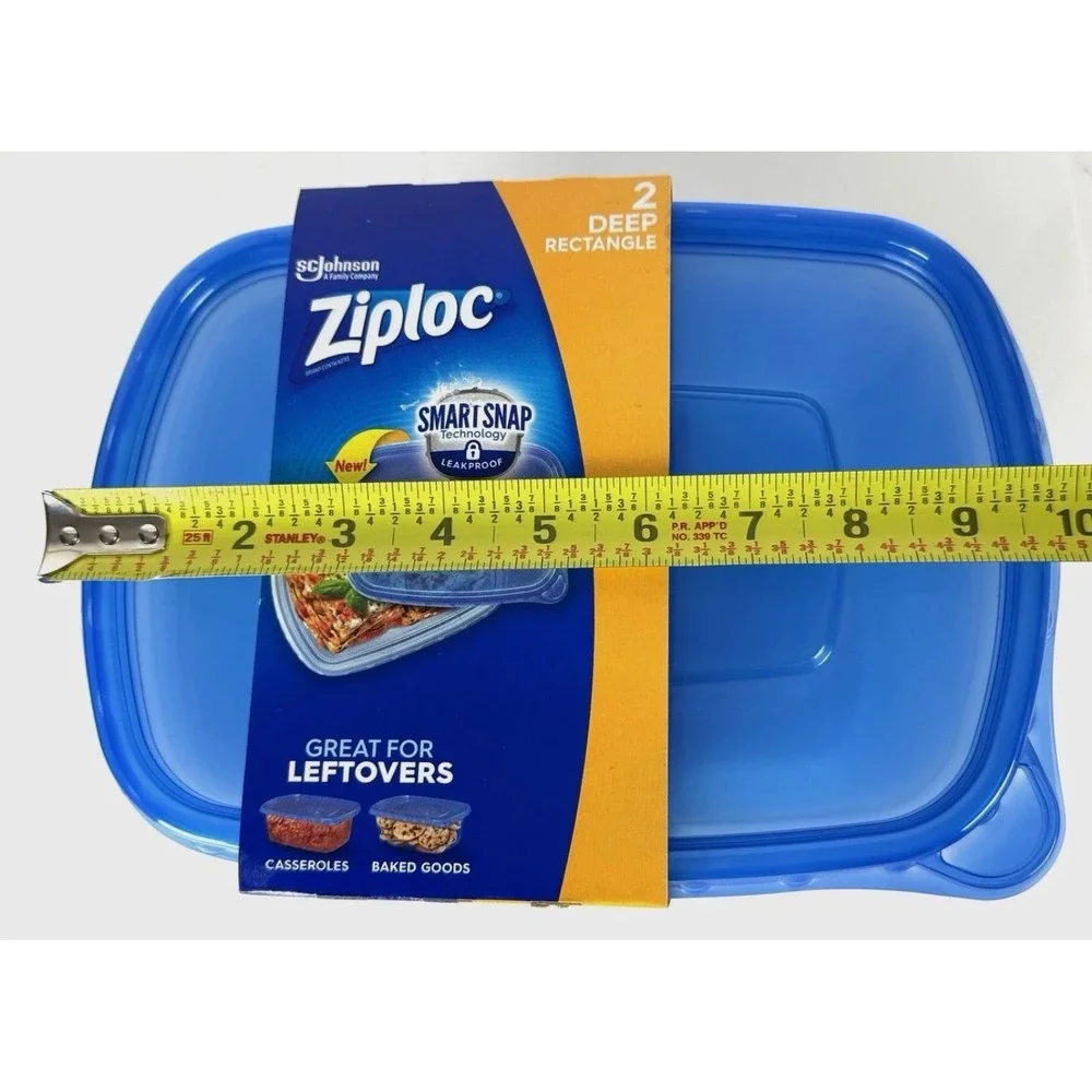 Ziploc Large Rectangle 8 Cup Containers with Lids, 2 Count Clear Deep Rectangle